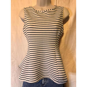 Atmosphere Textured Striped Peplum Top, Black & White Nautical Blouse Size 8/ M